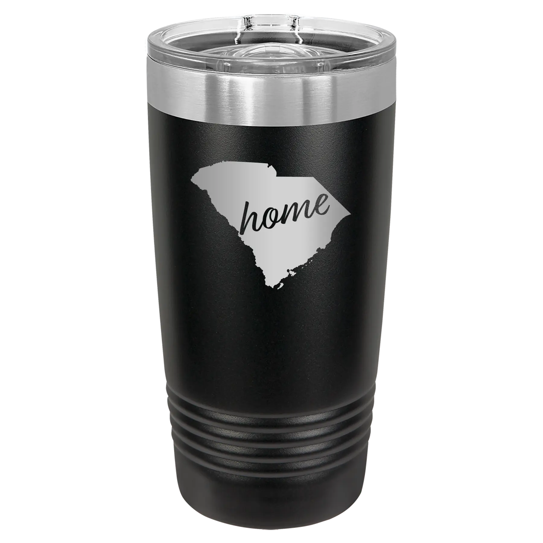 Laser etched black 20 oz vacuum insulated tumbler with 'South Carolina Home' design