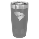 Laser etched dark gray 20 oz vacuum insulated tumbler with 'South Carolina Home' design