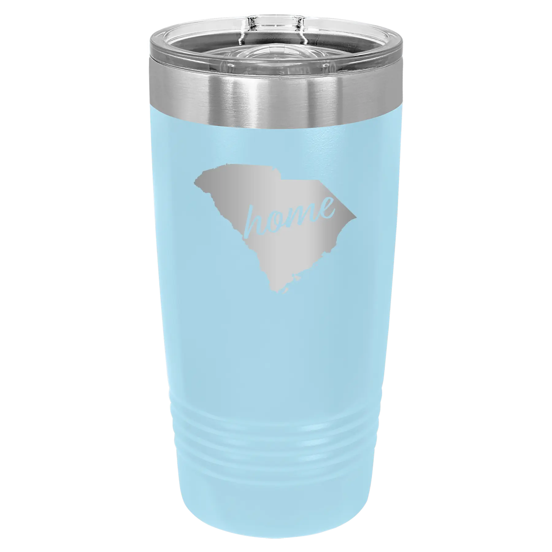 Laser etched light blue 20 oz vacuum insulated tumbler with 'South Carolina Home' design