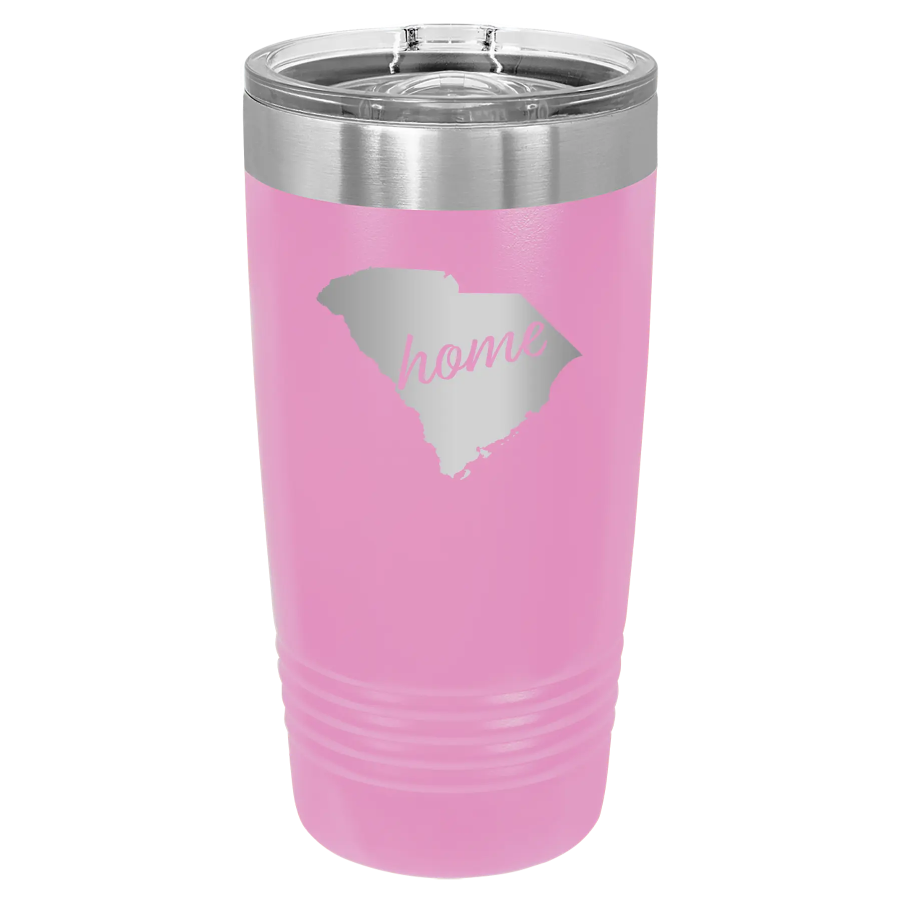 Laser etched light purple 20 oz vacuum insulated tumbler with 'South Carolina Home' design