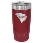 Laser etched maroon 20 oz vacuum insulated tumbler with 'South Carolina Home' design