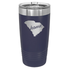 Laser etched navy 20 oz vacuum insulated tumbler with 'South Carolina Home' design