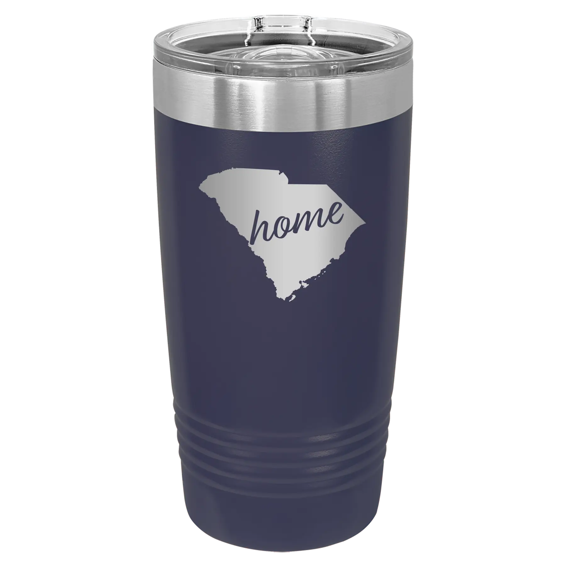 Laser etched navy 20 oz vacuum insulated tumbler with 'South Carolina Home' design