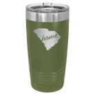 Laser etched olive green 20 oz vacuum insulated tumbler with 'South Carolina Home' design