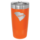 Laser etched orange 20 oz vacuum insulated tumbler with 'South Carolina Home' design