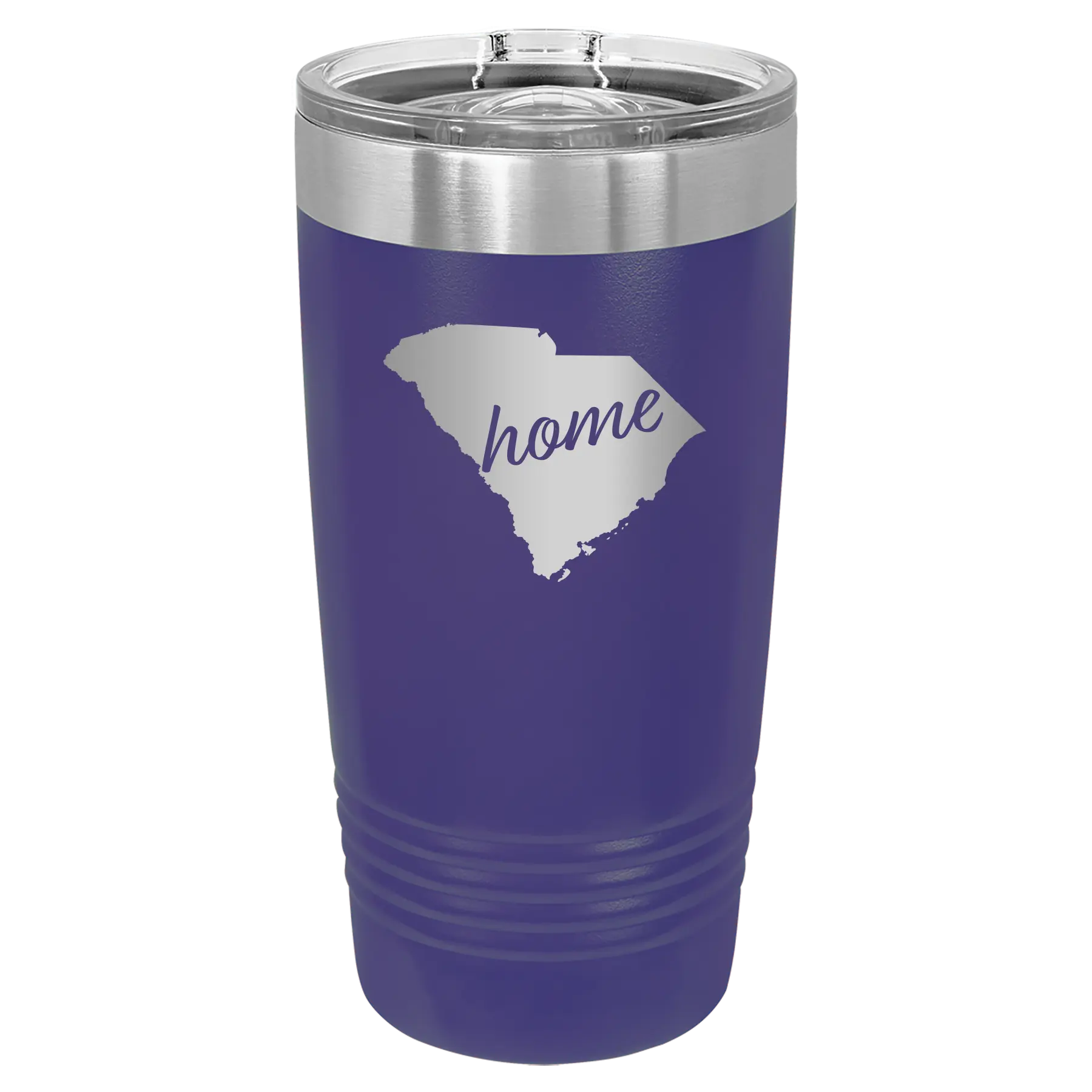 Laser etched purple 20 oz vacuum insulated tumbler with 'South Carolina Home' design