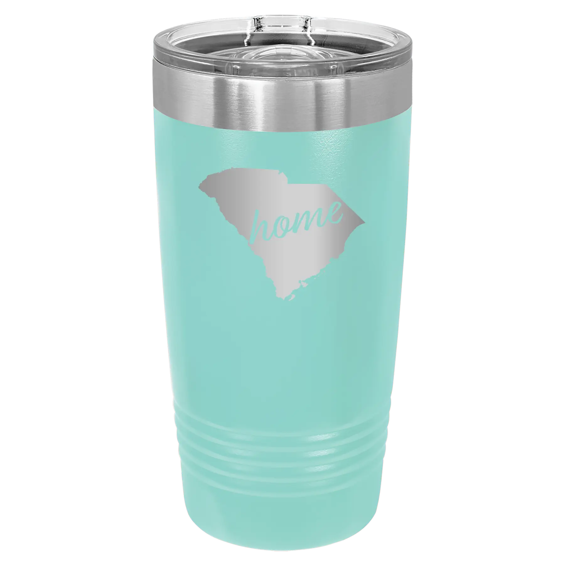 Laser etched teal 20 oz vacuum insulated tumbler with 'South Carolina Home' design