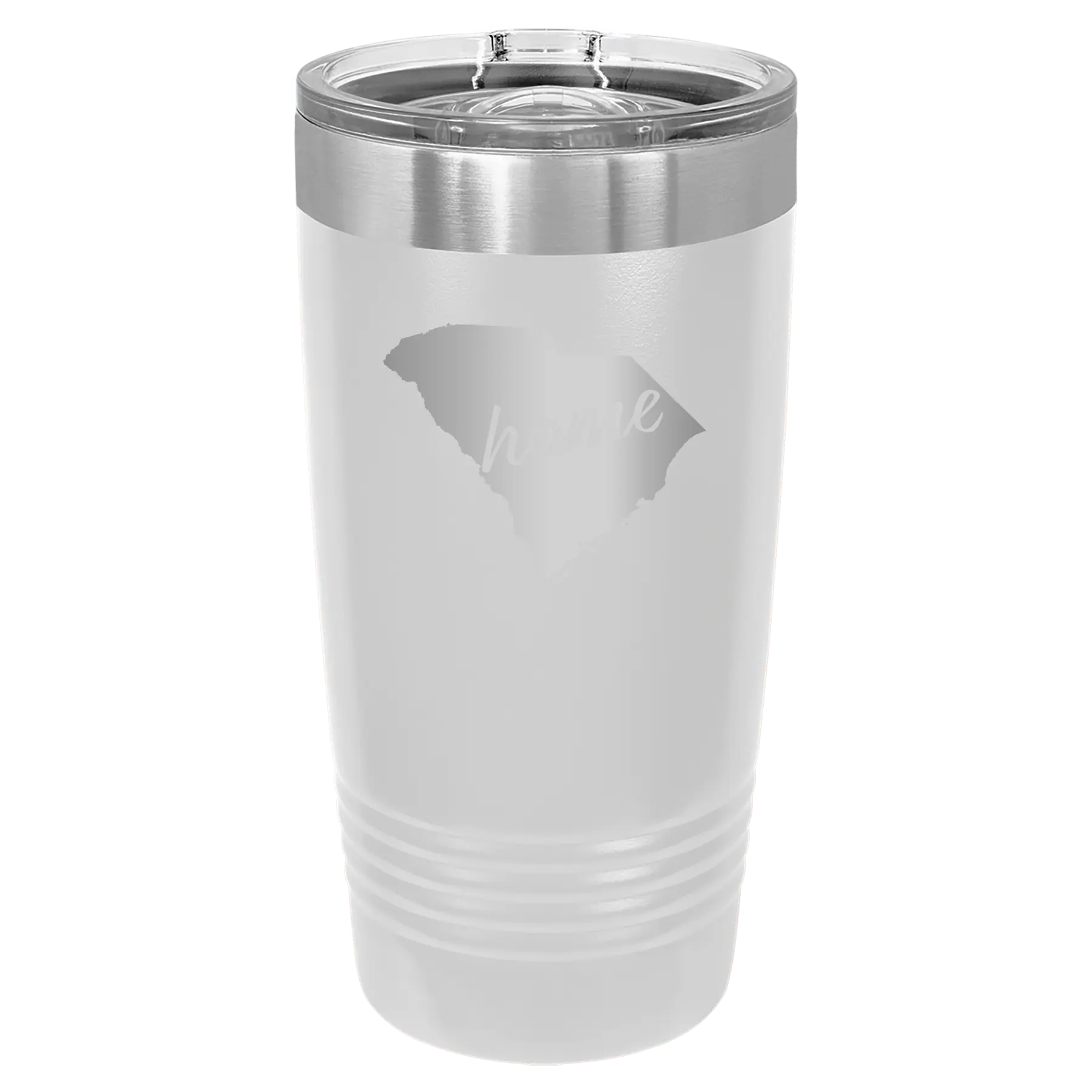 Laser etched white 20 oz vacuum insulated tumbler with 'South Carolina Home' design