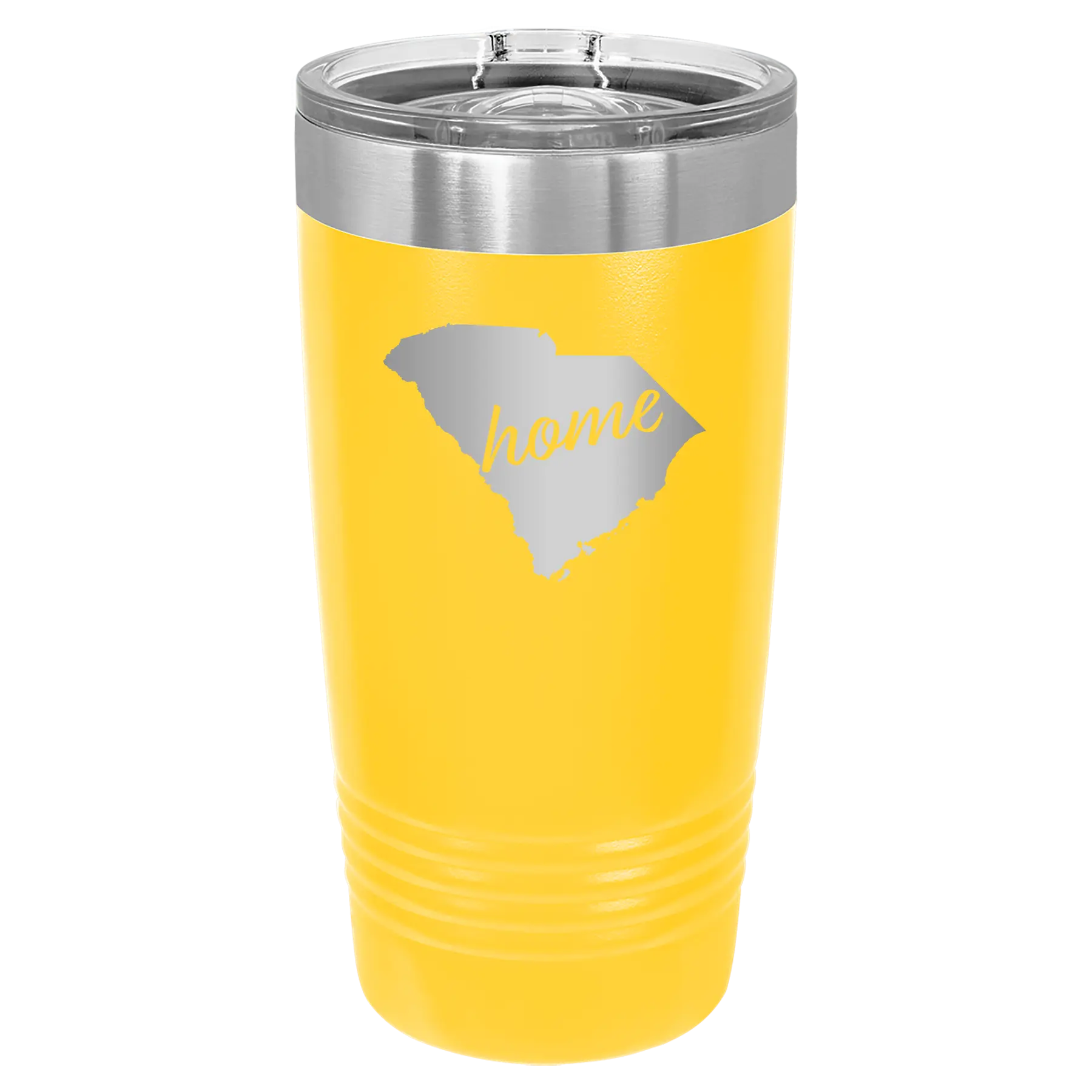 Laser etched yellow 20 oz vacuum insulated tumbler with 'South Carolina Home' design