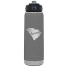 Laser etched dark gray 20 oz vacuum insulated water bottle with 'South Carolina Home' design