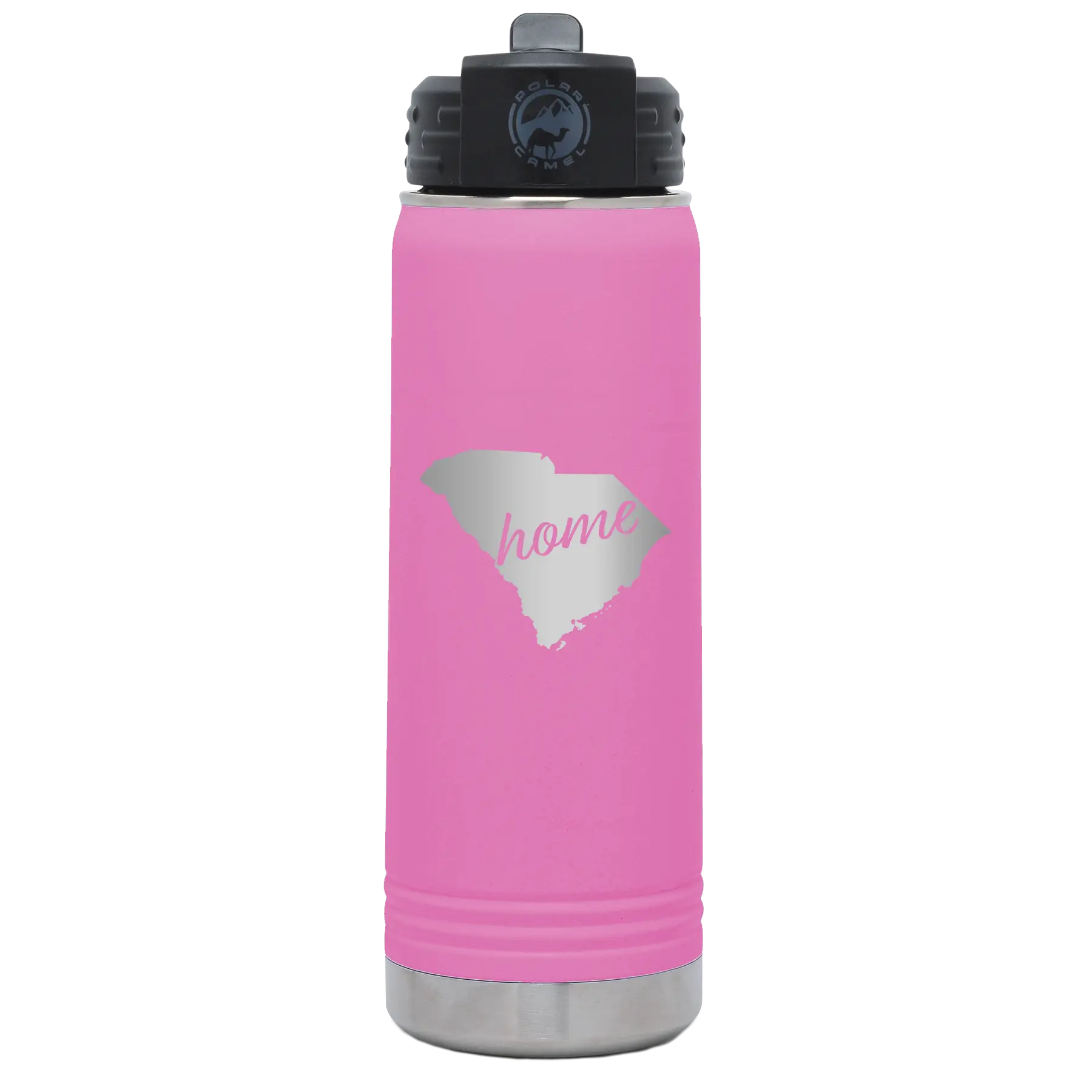 Laser etched light purple 20 oz vacuum insulated water bottle with 'South Carolina Home' design
