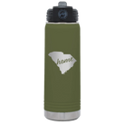 Laser etched olive green 20 oz vacuum insulated water bottle with 'South Carolina Home' design