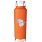 Laser etched orange 24 oz vacuum insulated water bottle with 'South Carolina Home' design