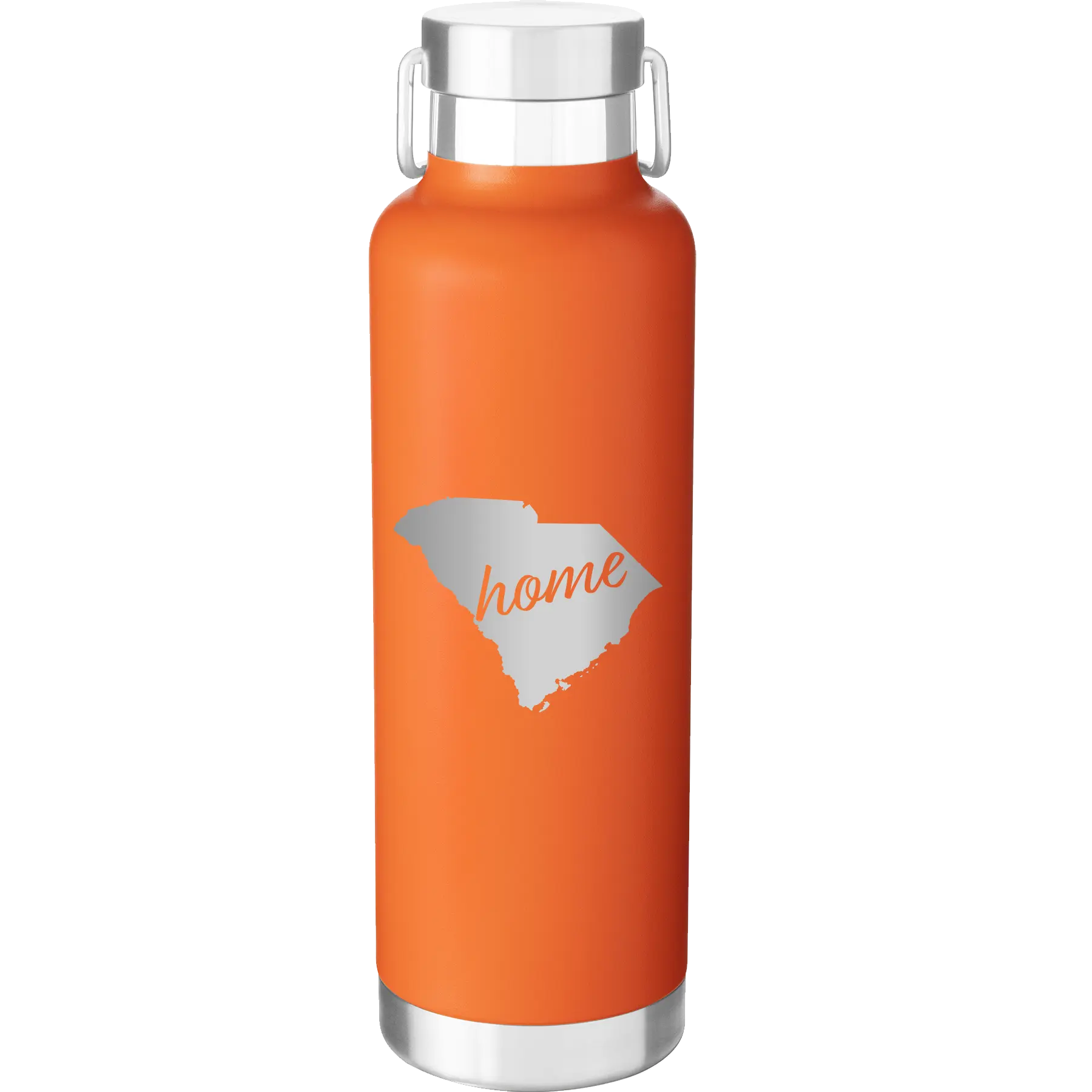 Laser etched orange 24 oz vacuum insulated water bottle with 'South Carolina Home' design