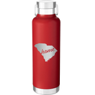 Laser etched red 24 oz vacuum insulated water bottle with 'South Carolina Home' design