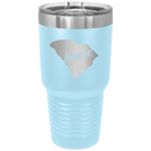 Laser etched light blue 30 oz vacuum insulated tumbler with 'South Carolina Home' design