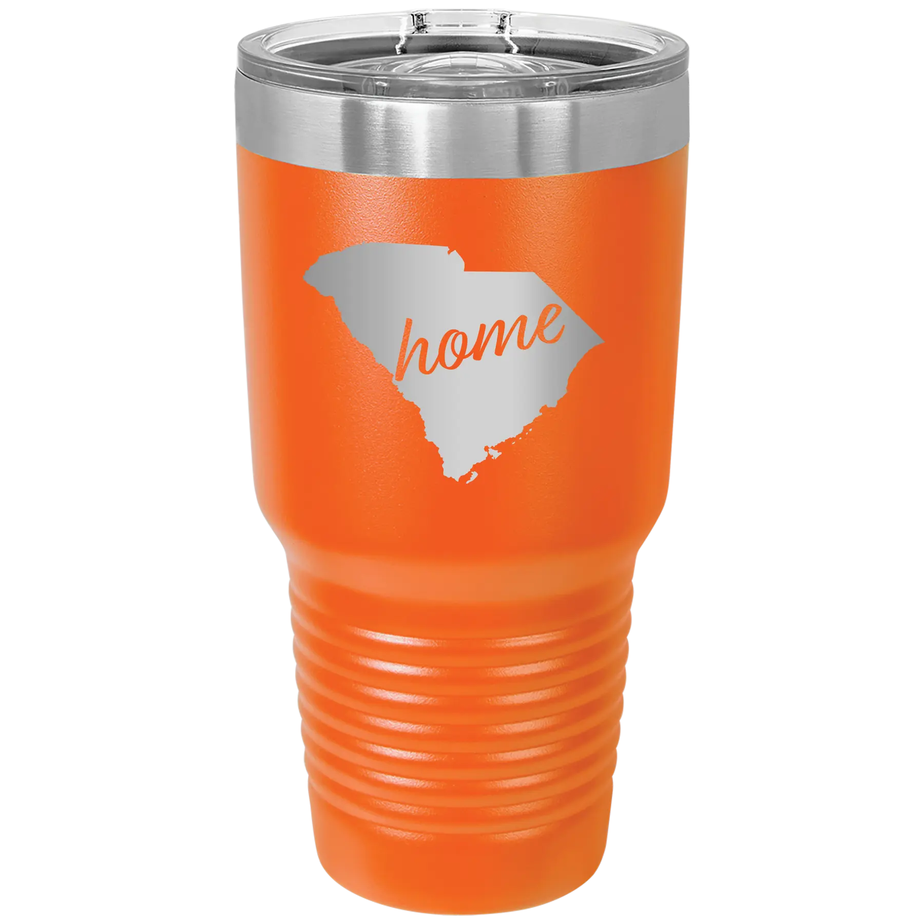 Laser etched orange 30 oz vacuum insulated tumbler with 'South Carolina Home' design