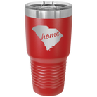 Laser etched red 30 oz vacuum insulated tumbler with 'South Carolina Home' design