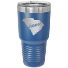 Laser etched royal blue 30 oz vacuum insulated tumbler with 'South Carolina Home' design