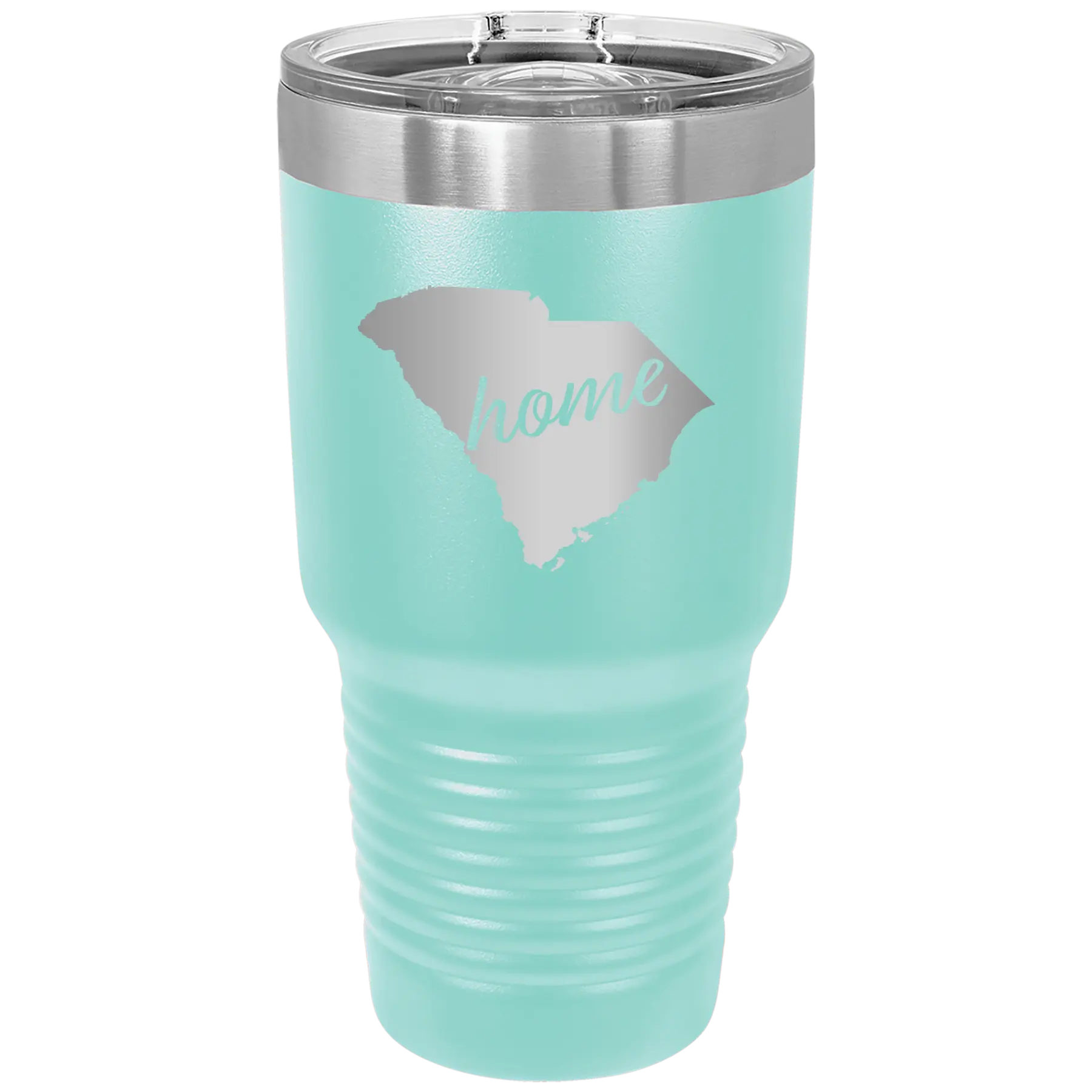 Laser etched teal 30 oz vacuum insulated tumbler with 'South Carolina Home' design