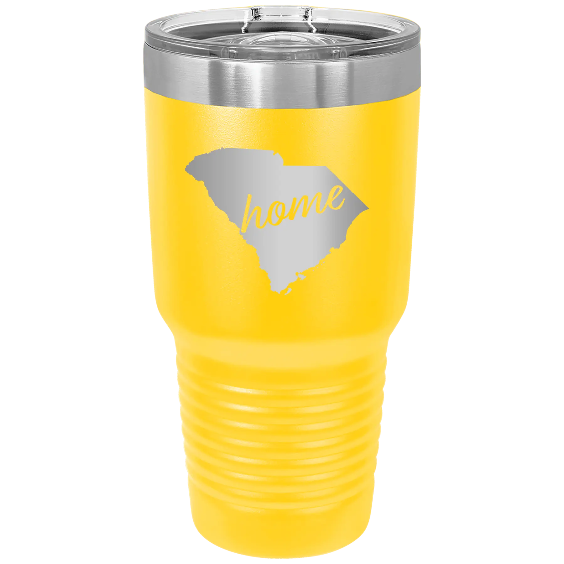Laser etched yellow 30 oz vacuum insulated tumbler with 'South Carolina Home' design