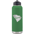 Laser etched green 32 oz vacuum insulated water bottle with 'South Carolina Home' design
