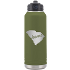 Laser etched olive green 32 oz vacuum insulated water bottle with 'South Carolina Home' design