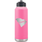 Laser etched pink 32 oz vacuum insulated water bottle with 'South Carolina Home' design