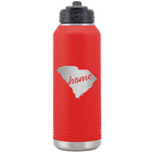 Laser etched red 32 oz vacuum insulated water bottle with 'South Carolina Home' design