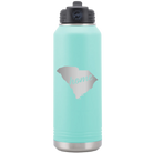 Laser etched teal 32 oz vacuum insulated water bottle with 'South Carolina Home' design