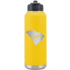 Laser etched yellow 32 oz vacuum insulated water bottle with 'South Carolina Home' design