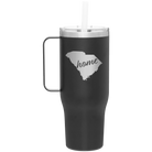 Laser etched black 40 oz vacuum insulated tumbler mug with 'South Carolina Home' design