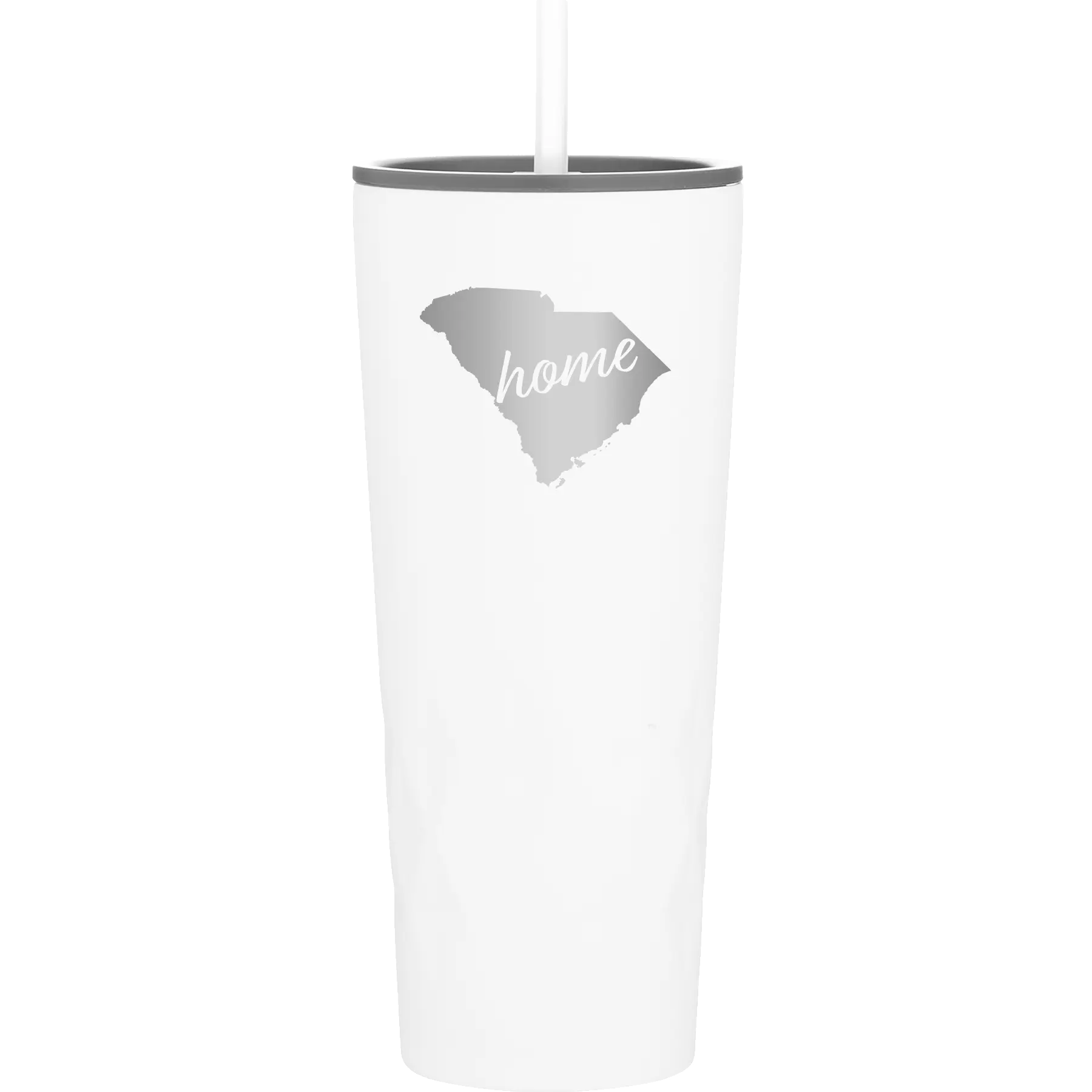 Laser etched white 20 oz vacuum insulated tumbler with 'South Carolina Home' design