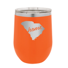 Laser etched orange 12 oz vacuum insulated wine cup with 'South Carolina Home' design