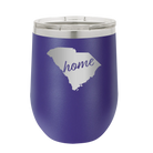 Laser etched purple 12 oz vacuum insulated wine cup with 'South Carolina Home' design