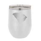Laser etched white 12 oz vacuum insulated wine cup with 'South Carolina Home' design