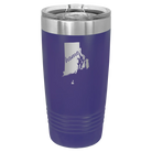 Laser etched purple 20 oz vacuum insulated tumbler with 'Rhode Island Home' design