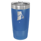 Laser etched royal blue 20 oz vacuum insulated tumbler with 'Rhode Island Home' design