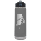 Laser etched dark gray 20 oz vacuum insulated water bottle with 'Rhode Island Home' design