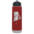 Laser etched maroon 20 oz vacuum insulated water bottle with 'Rhode Island Home' design