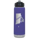 Laser etched purple 20 oz vacuum insulated water bottle with 'Rhode Island Home' design