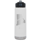 Laser etched white 20 oz vacuum insulated water bottle with 'Rhode Island Home' design