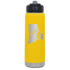 Laser etched yellow 20 oz vacuum insulated water bottle with 'Rhode Island Home' design