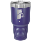 Laser etched purple 30 oz vacuum insulated tumbler with 'Rhode Island Home' design