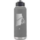 Laser etched dark gray 32 oz vacuum insulated water bottle with 'Rhode Island Home' design