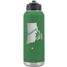 Laser etched green 32 oz vacuum insulated water bottle with 'Rhode Island Home' design