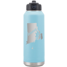 Laser etched light blue 32 oz vacuum insulated water bottle with 'Rhode Island Home' design