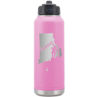 Laser etched light purple 32 oz vacuum insulated water bottle with 'Rhode Island Home' design