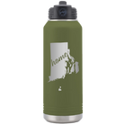 Laser etched olive green 32 oz vacuum insulated water bottle with 'Rhode Island Home' design