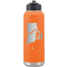 Laser etched orange 32 oz vacuum insulated water bottle with 'Rhode Island Home' design